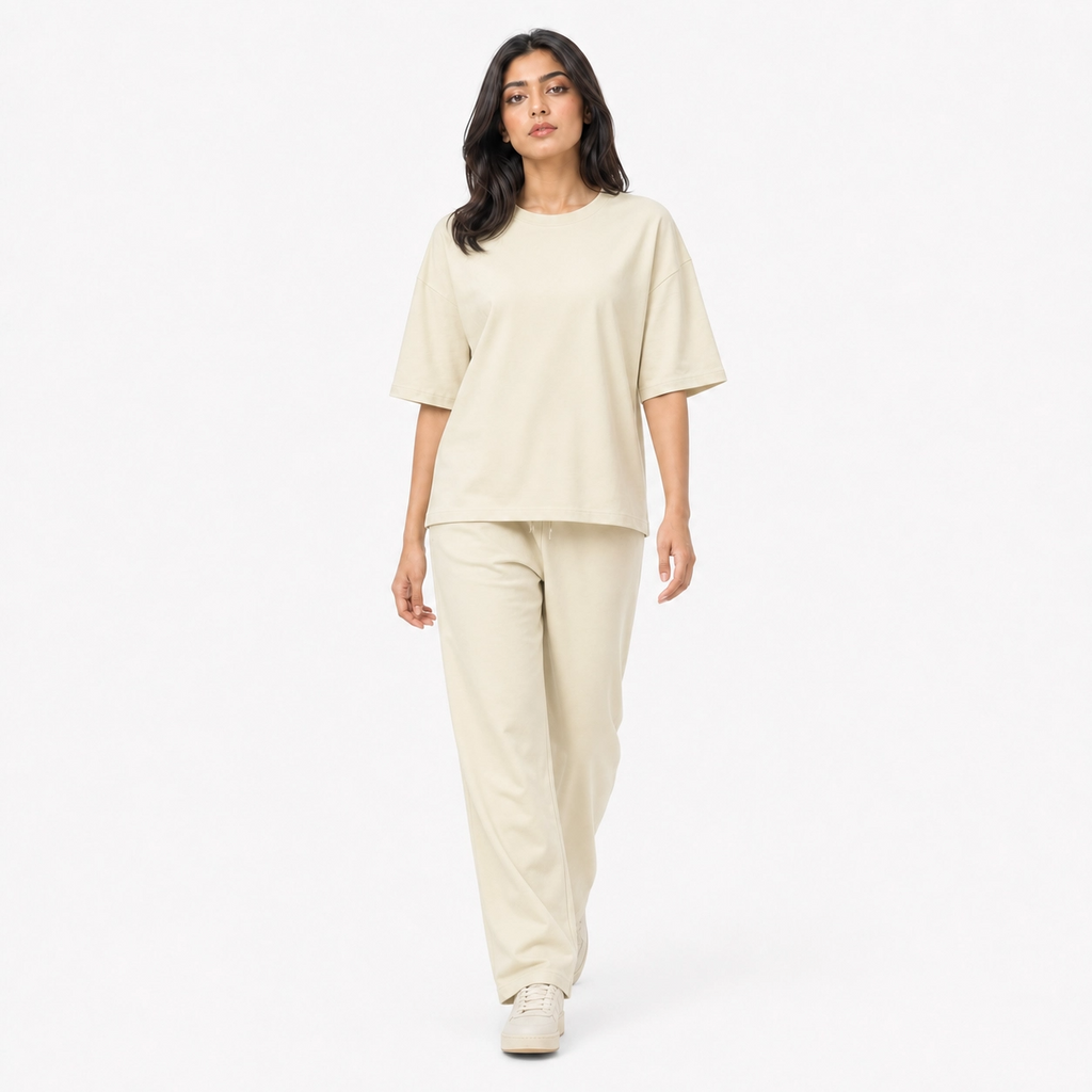 Cream Drop Shoulder Track Suit