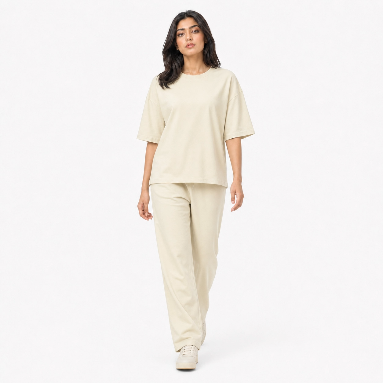 Cream Drop Shoulder Track Suit