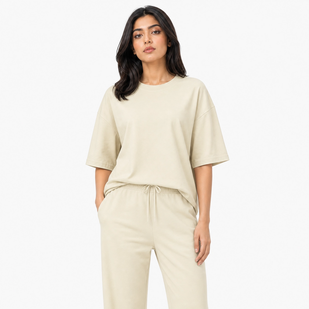Cream Drop Shoulder Track Suit