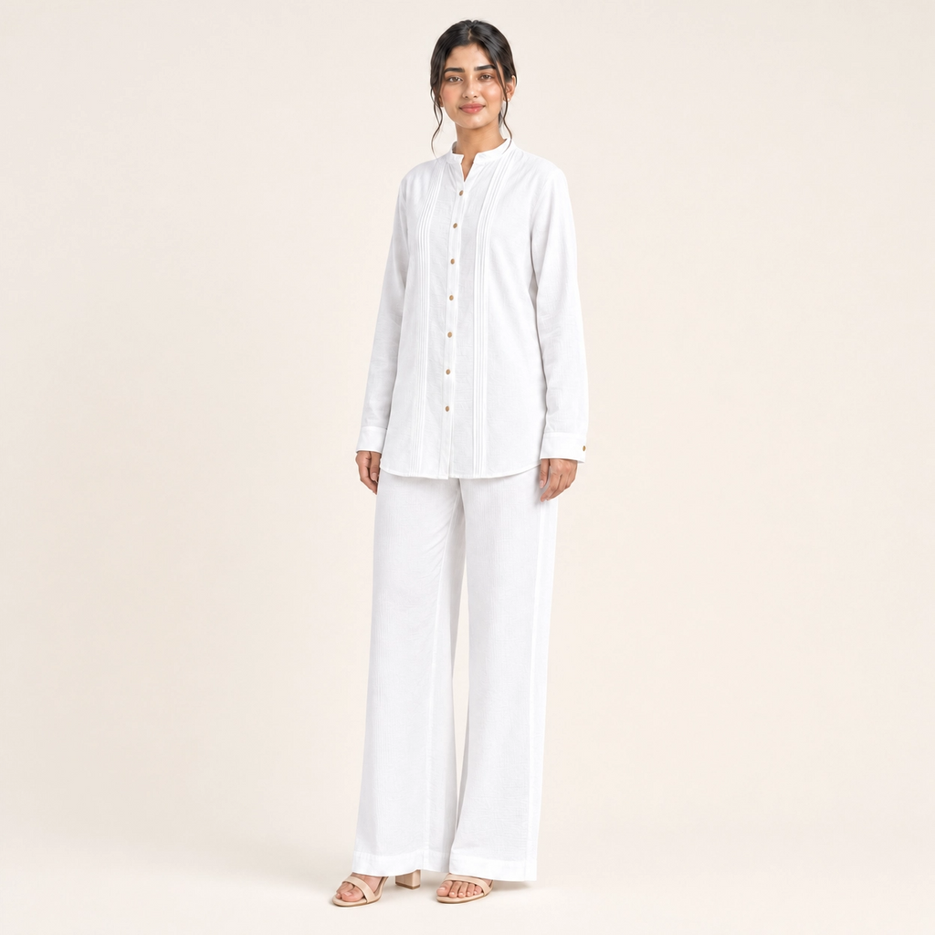 White Bizu Pleated Co-Ord Set