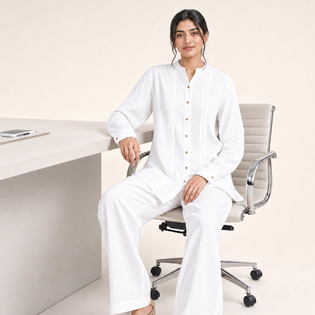 White Bizu Pleated Co-Ord Set