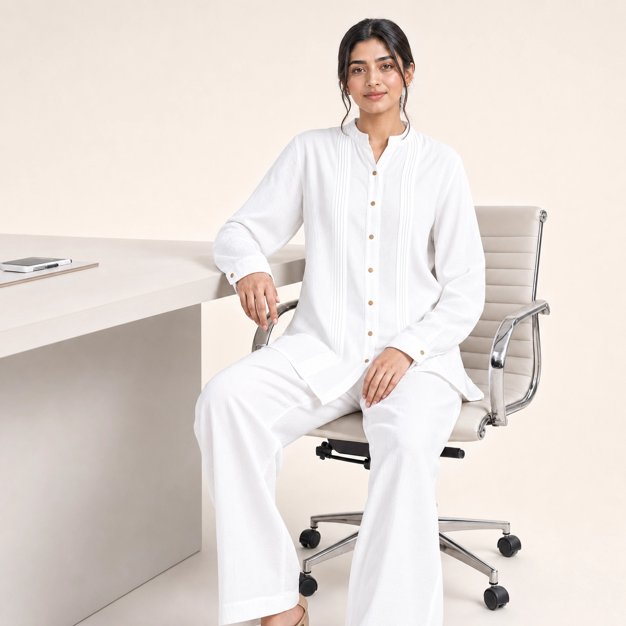 White Bizu Pleated Co-Ord Set