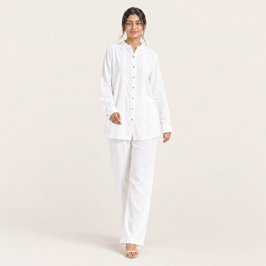 White Bizu Pleated Co-Ord Set