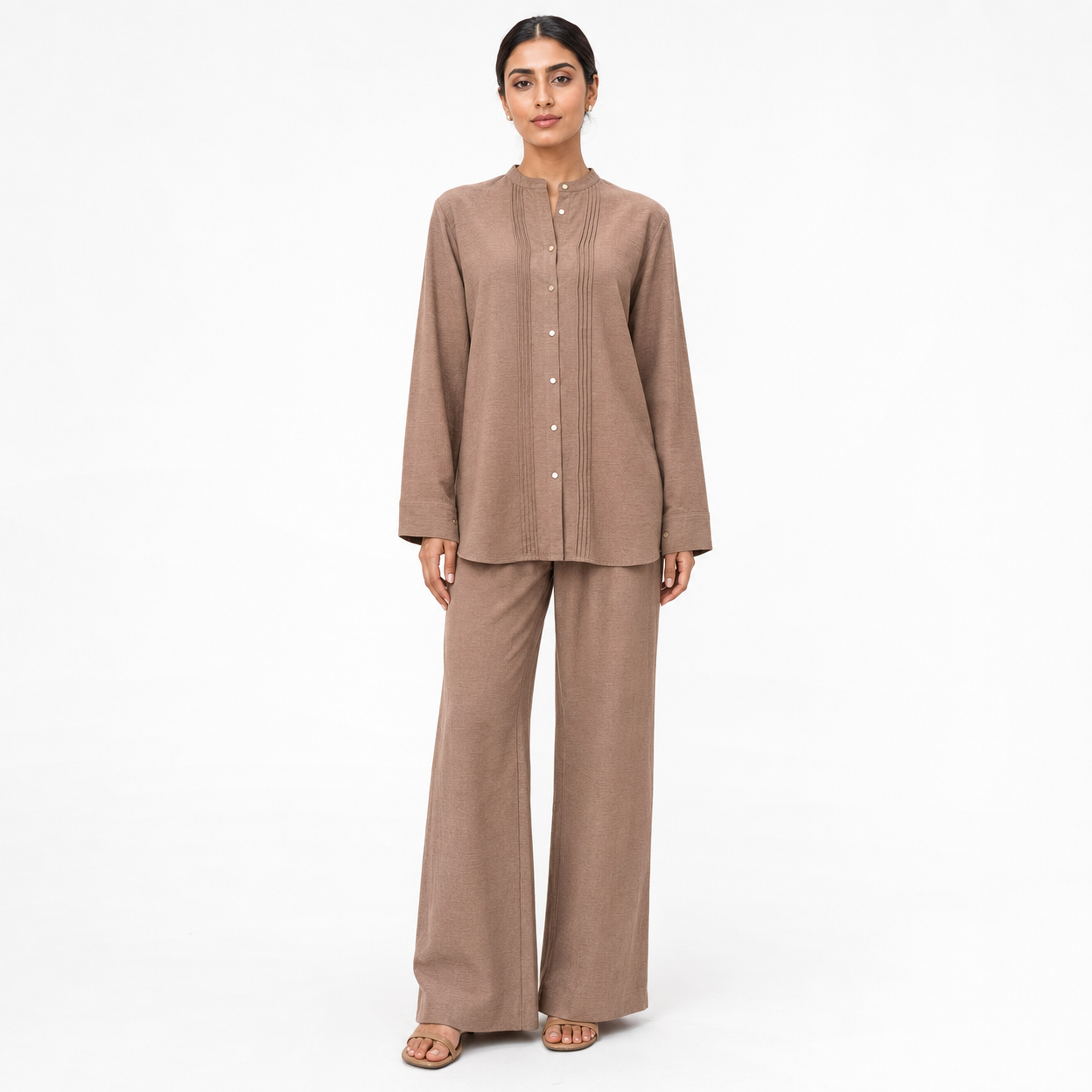Mocha Taupe Bizu Pleated Co-Ord Set