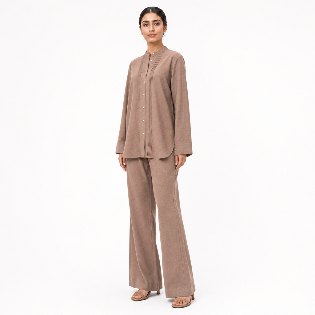 Mocha Taupe Bizu Pleated Co-Ord Set