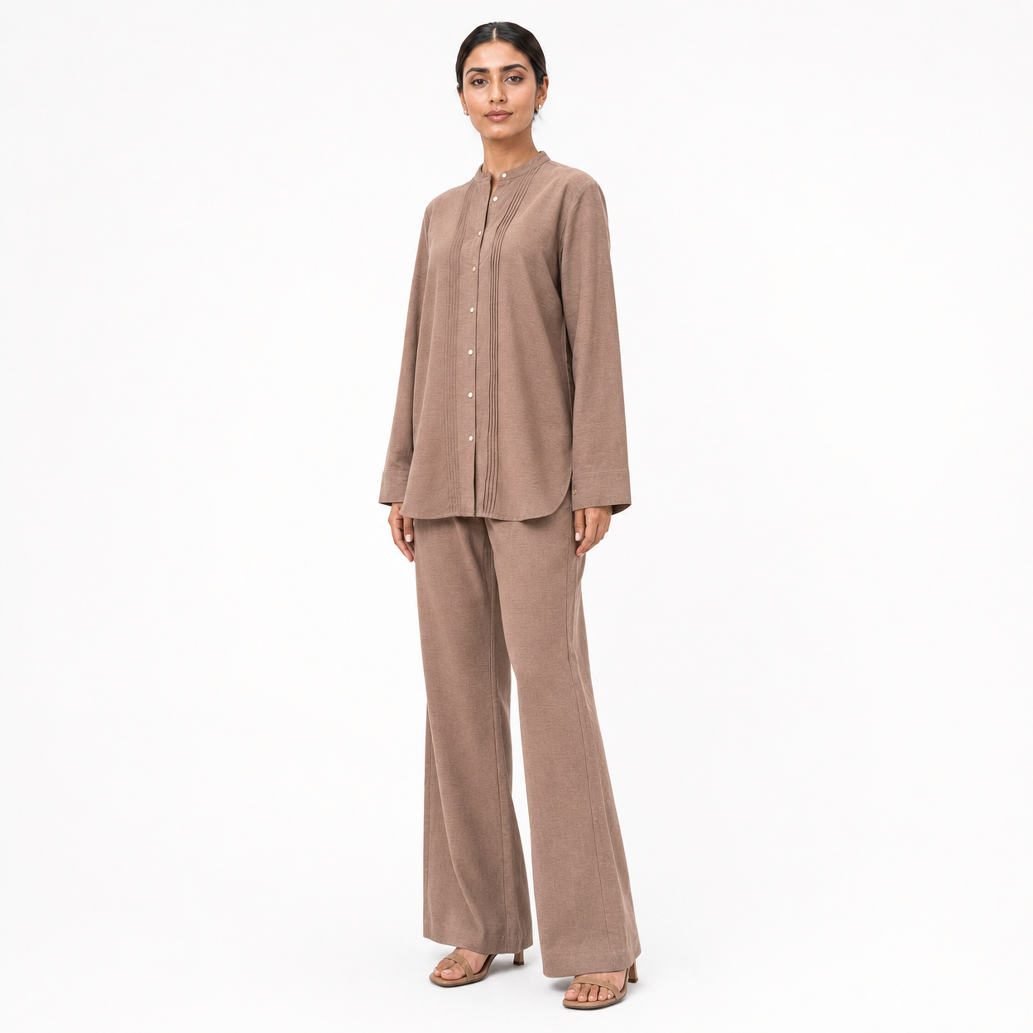 Mocha Taupe Bizu Pleated Co-Ord Set