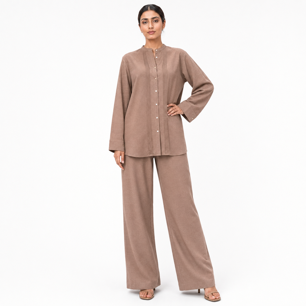 Mocha Taupe Bizu Pleated Co-Ord Set