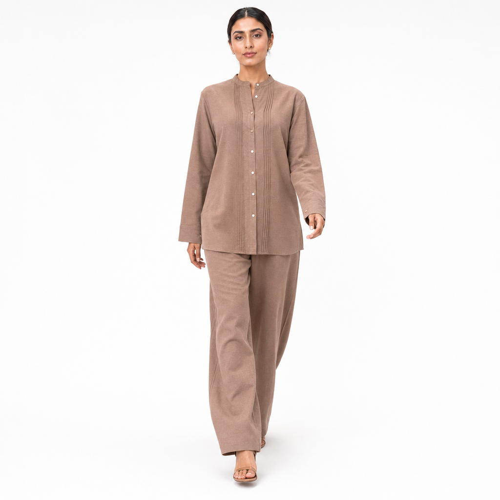 Mocha Taupe Bizu Pleated Co-Ord Set