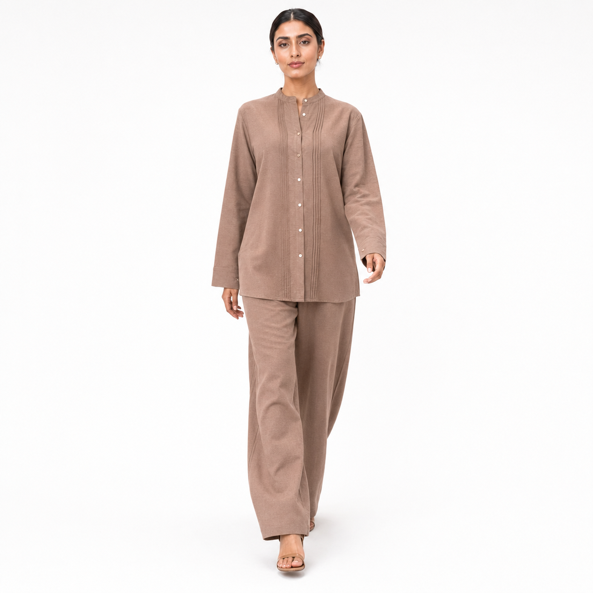 Mocha Taupe Bizu Pleated Co-Ord Set