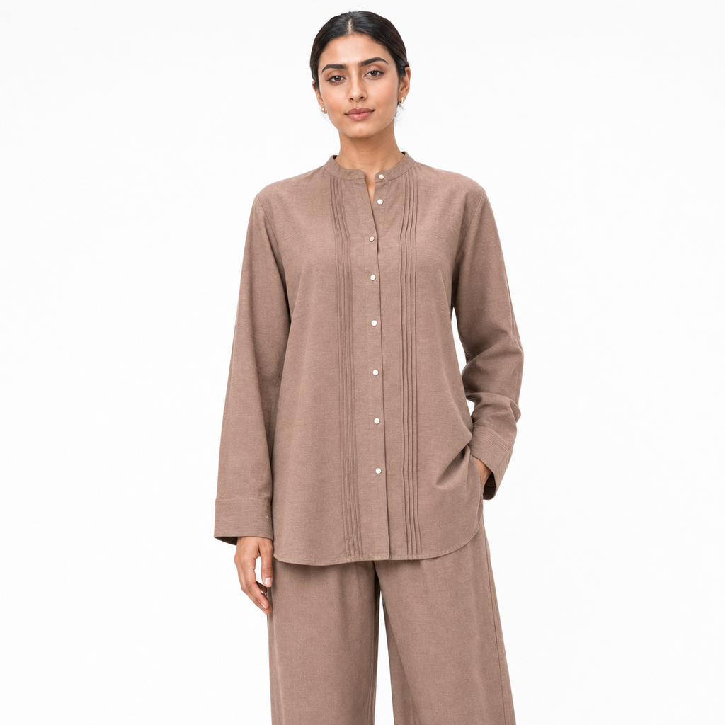 Mocha Taupe Bizu Pleated Co-Ord Set