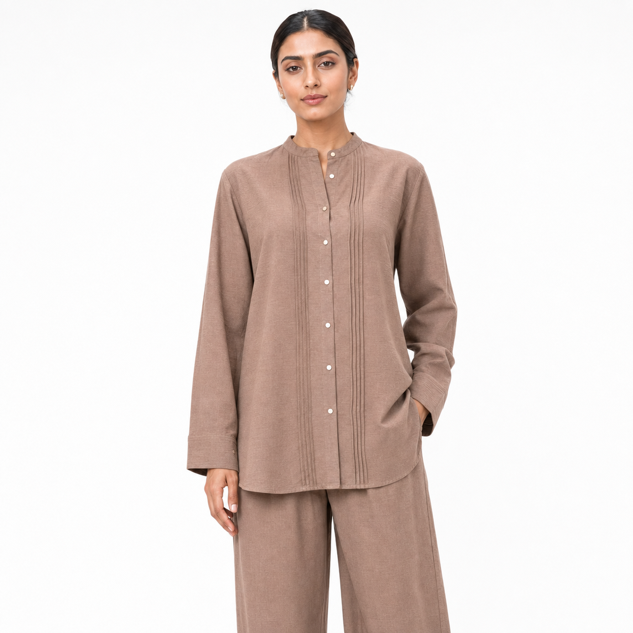 Mocha Taupe Bizu Pleated Co-Ord Set