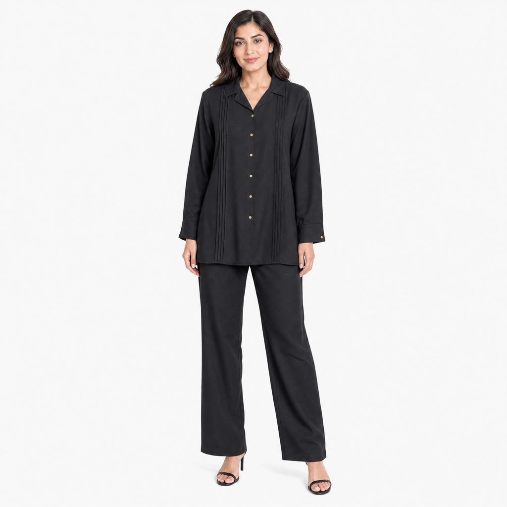 Black Bizu Pleated Co-Ord Set
