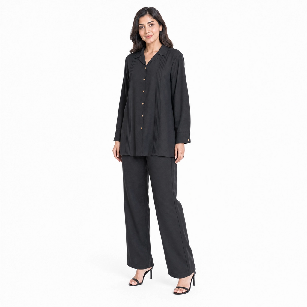 Black Bizu Pleated Co-Ord Set