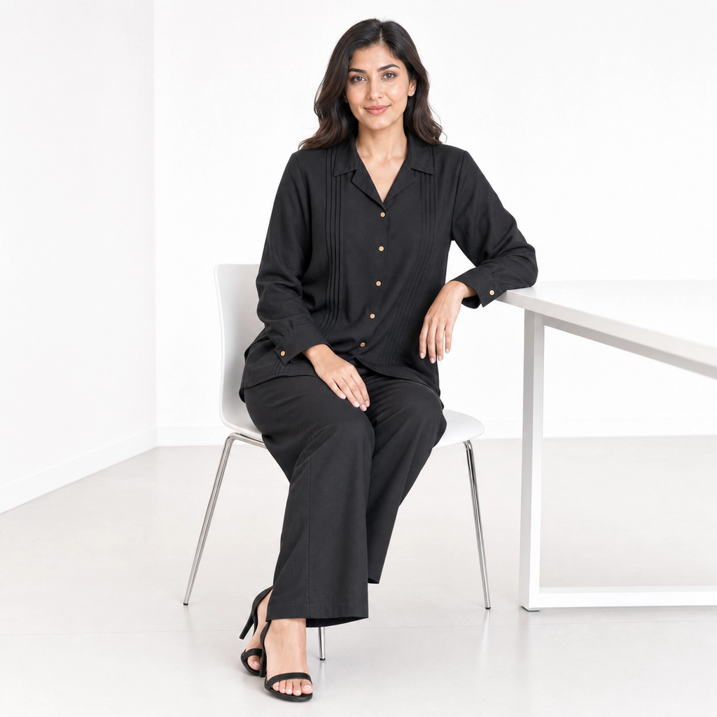 Black Bizu Pleated Co-Ord Set