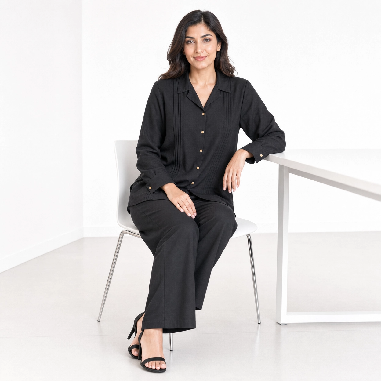 Black Bizu Pleated Co-Ord Set