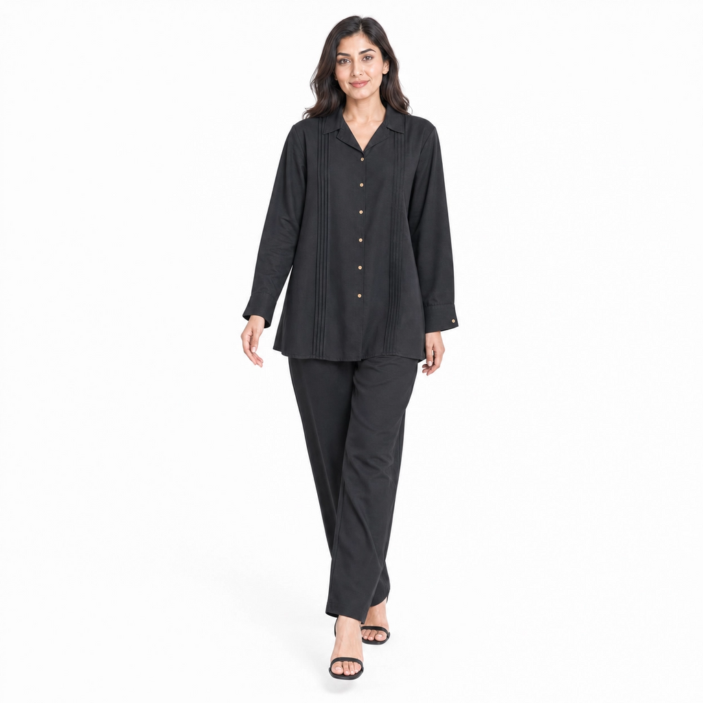 Black Bizu Pleated Co-Ord Set
