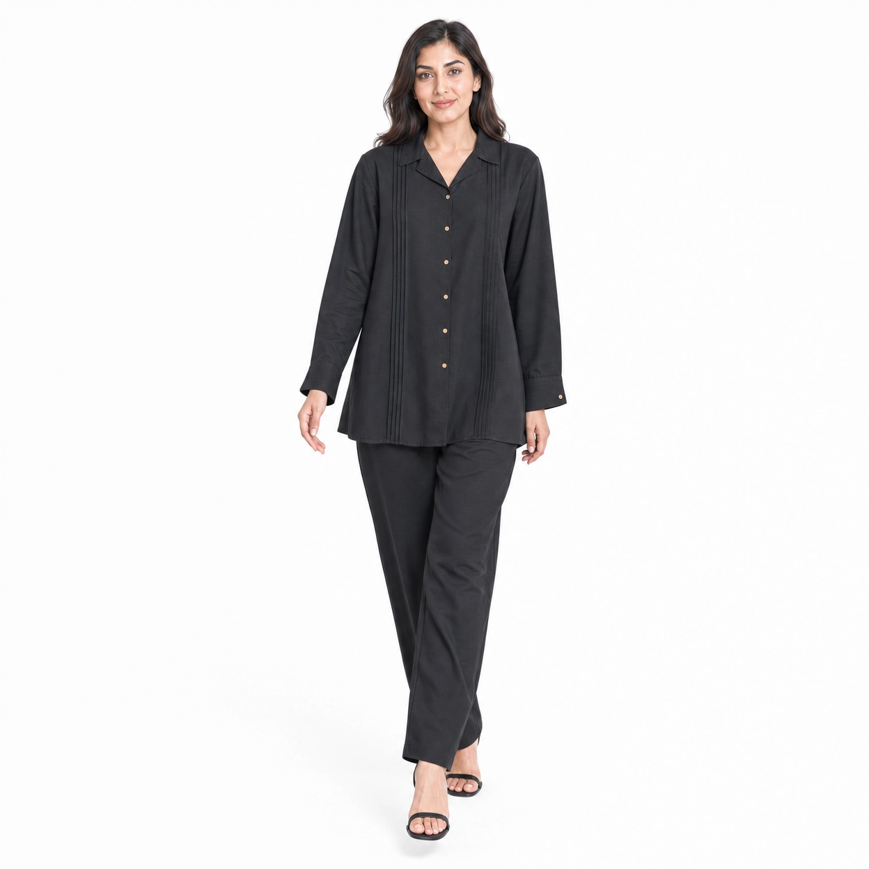 Black Bizu Pleated Co-Ord Set