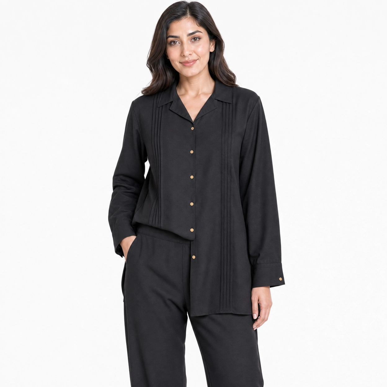 Black Bizu Pleated Co-Ord Set