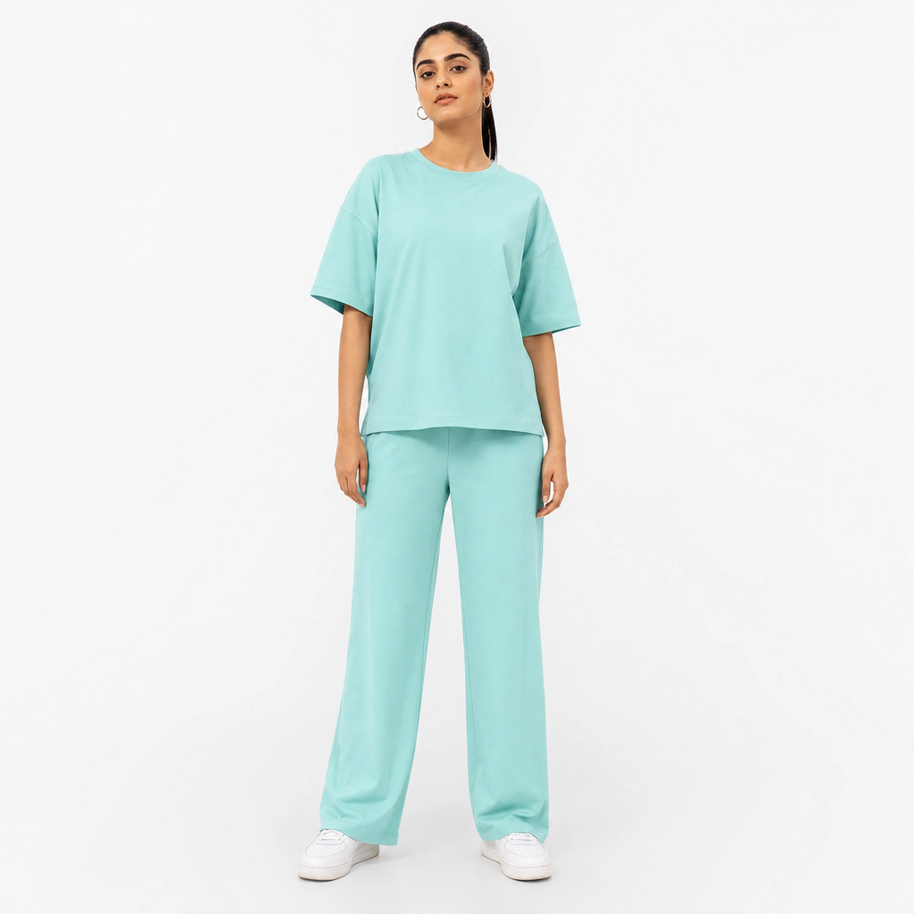 Mint Aqua Drop Shoulder Track Suit