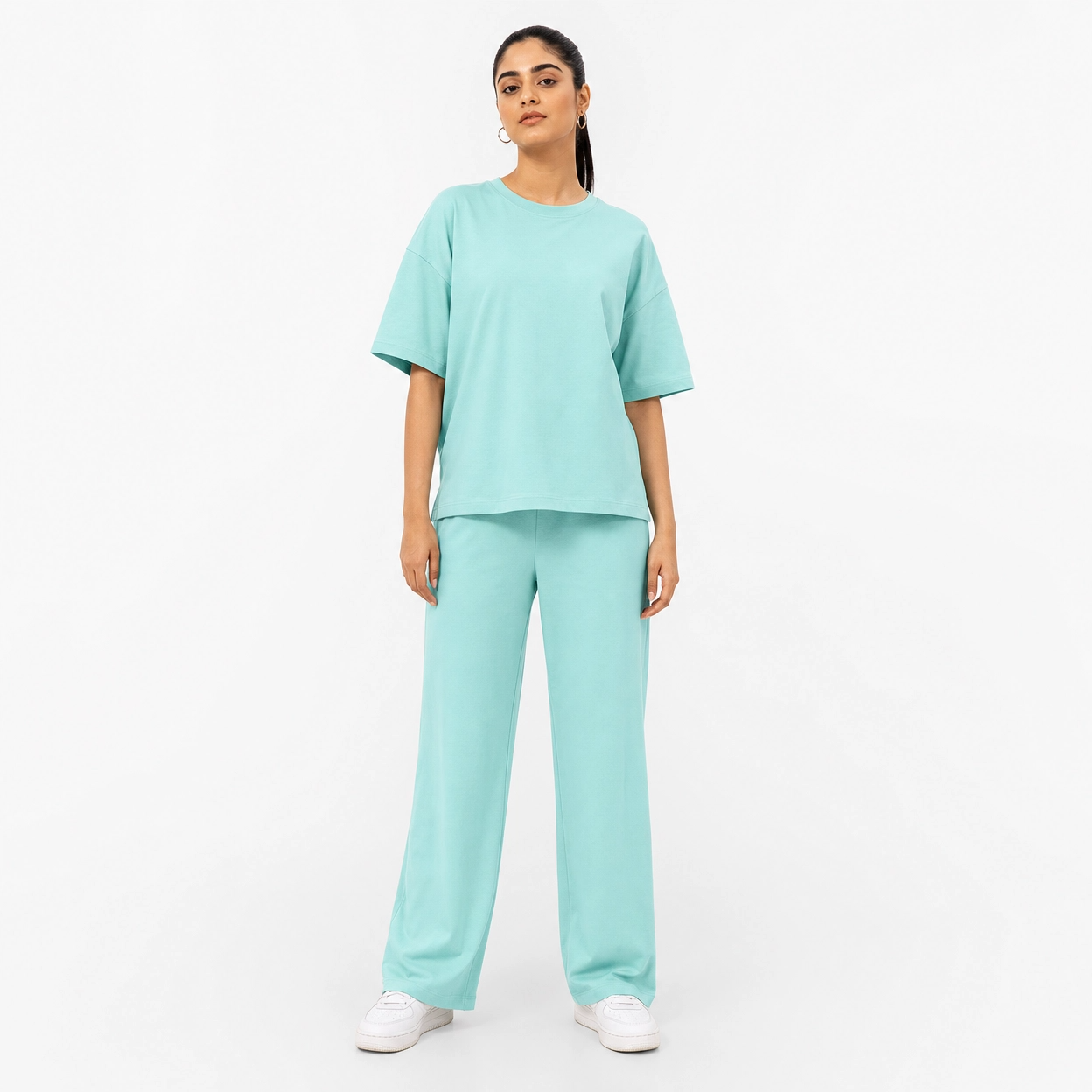 Mint Aqua Drop Shoulder Track Suit