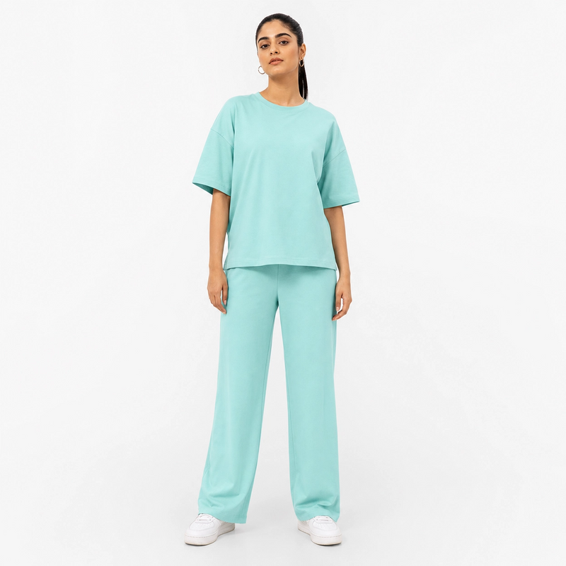 Mint Aqua Drop Shoulder Track Suit
