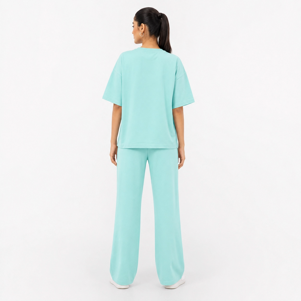 Mint Aqua Drop Shoulder Track Suit