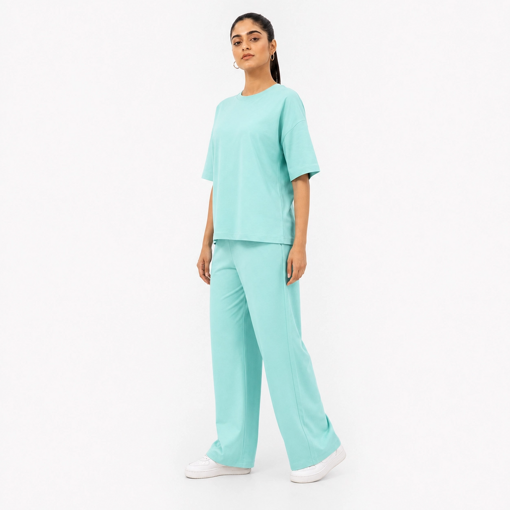 Mint Aqua Drop Shoulder Track Suit