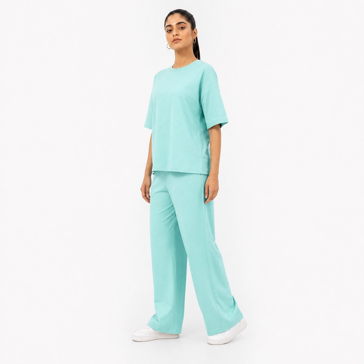Mint Aqua Drop Shoulder Track Suit