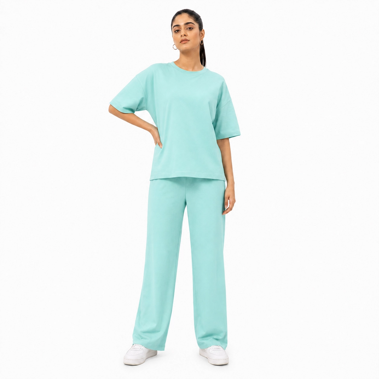 Mint Aqua Drop Shoulder Track Suit