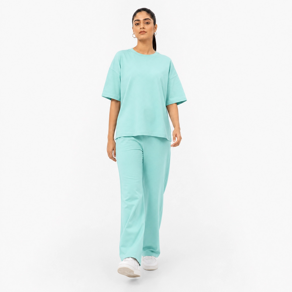 Mint Aqua Drop Shoulder Track Suit