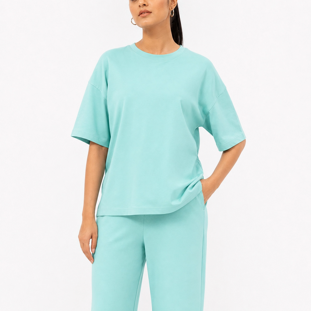 Mint Aqua Drop Shoulder Track Suit