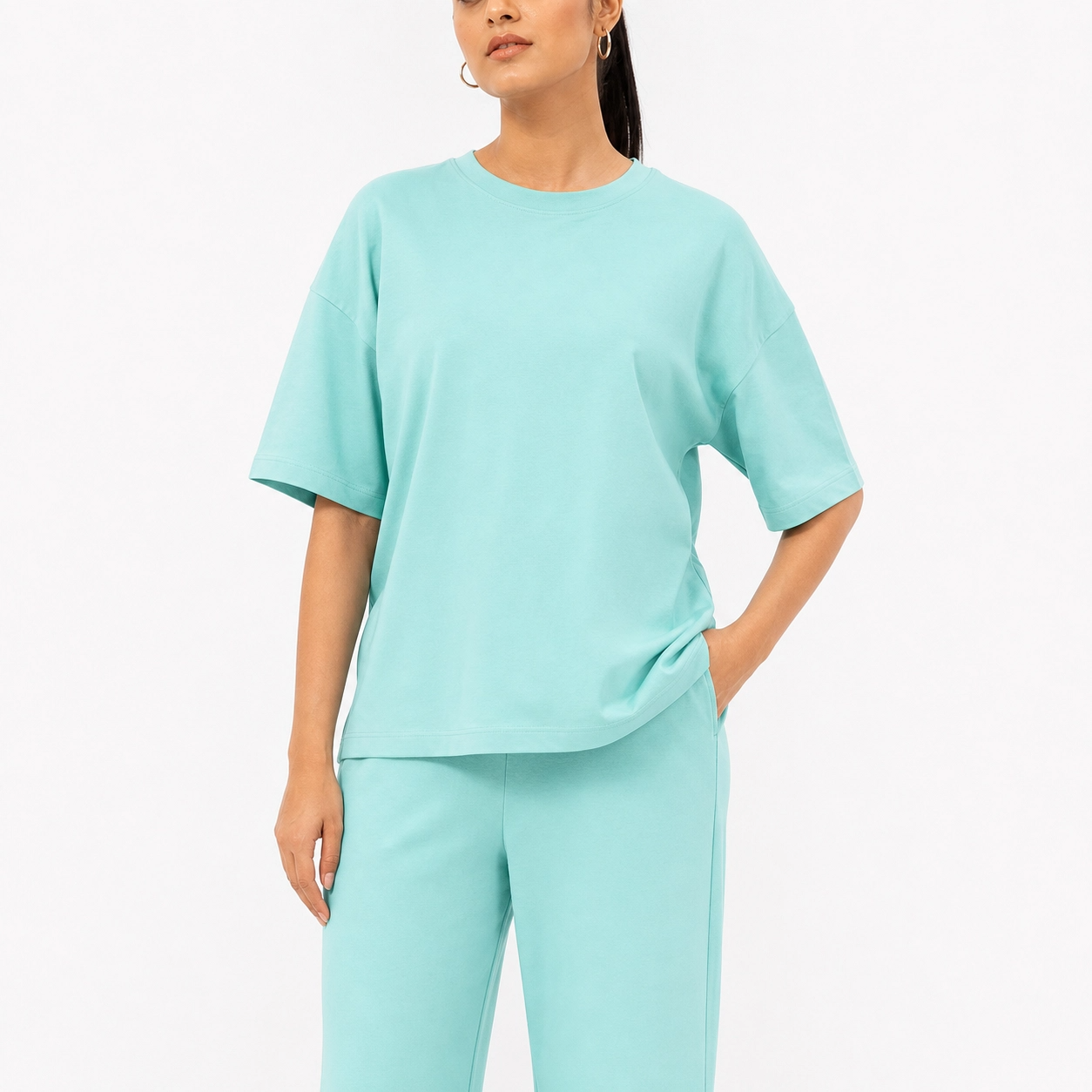 Mint Aqua Drop Shoulder Track Suit