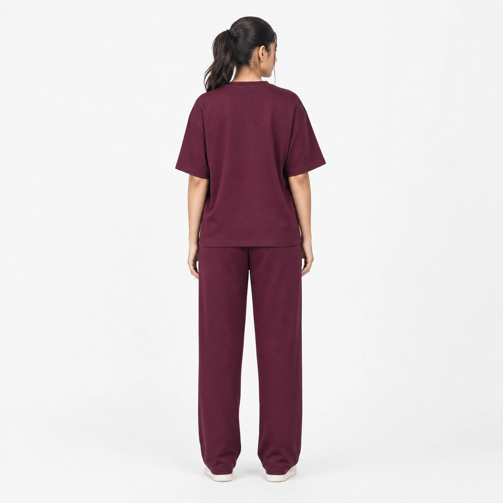 Burgundy Drop Shoulder Track Suit