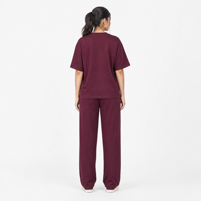 Burgundy Drop Shoulder Track Suit