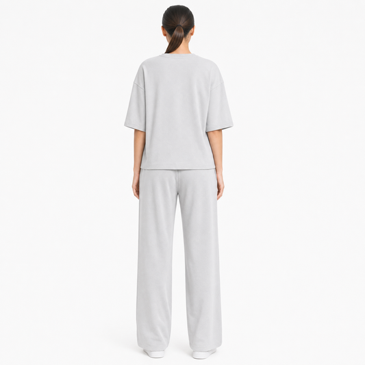 Back view of the Light Grey Drop Shoulder tracksuit