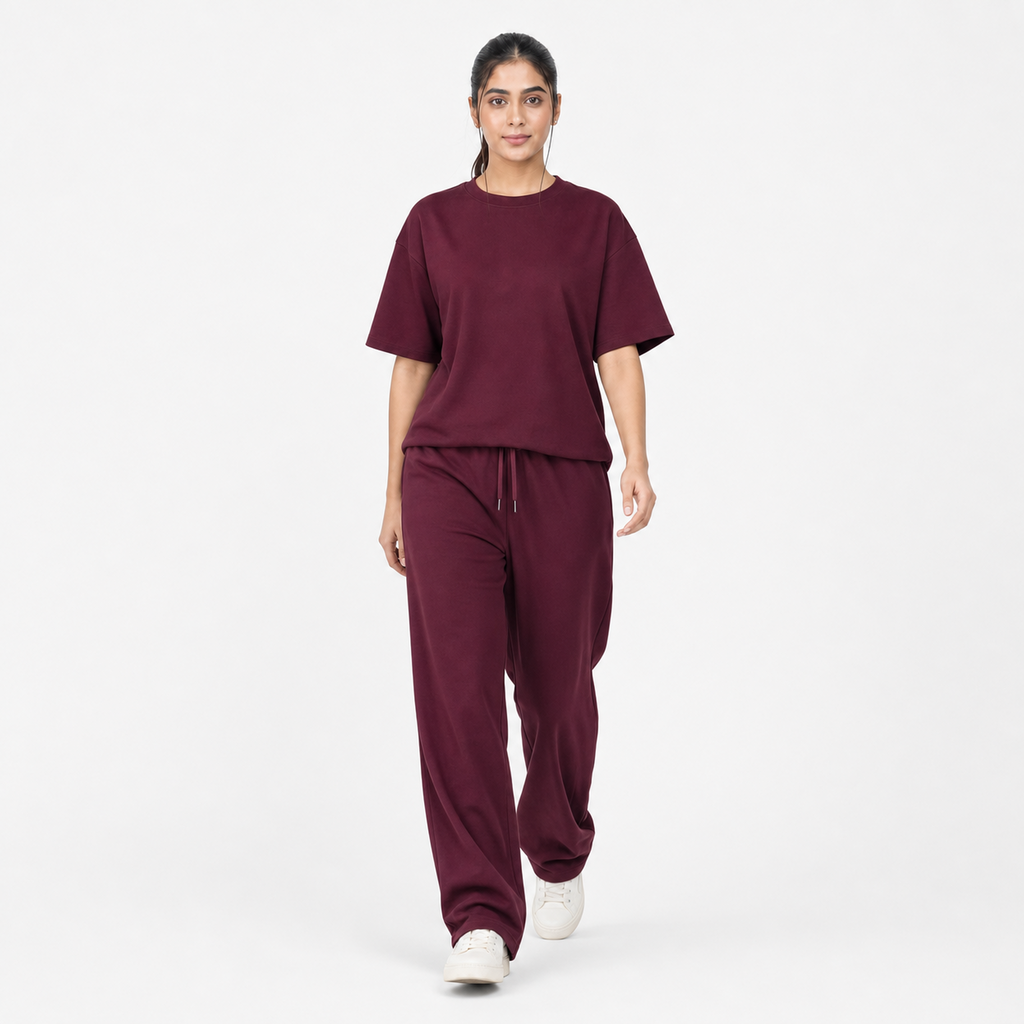 Burgundy Drop Shoulder Track Suit